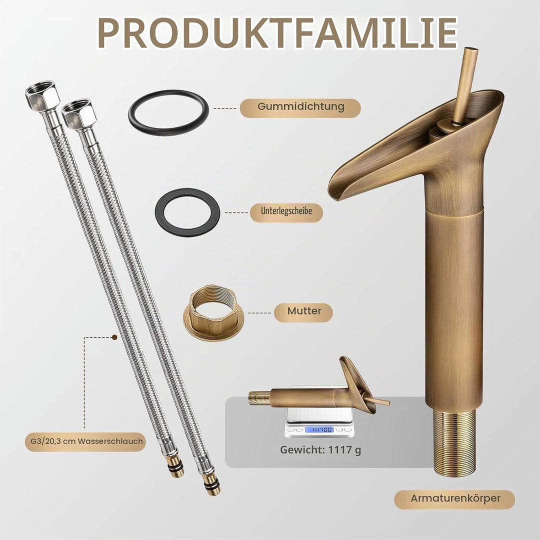 Hiendure® Einhebel- Mischbatterie Wasserhahn Armatur Waschtischarmatur Wasserfall Einhandmischer für