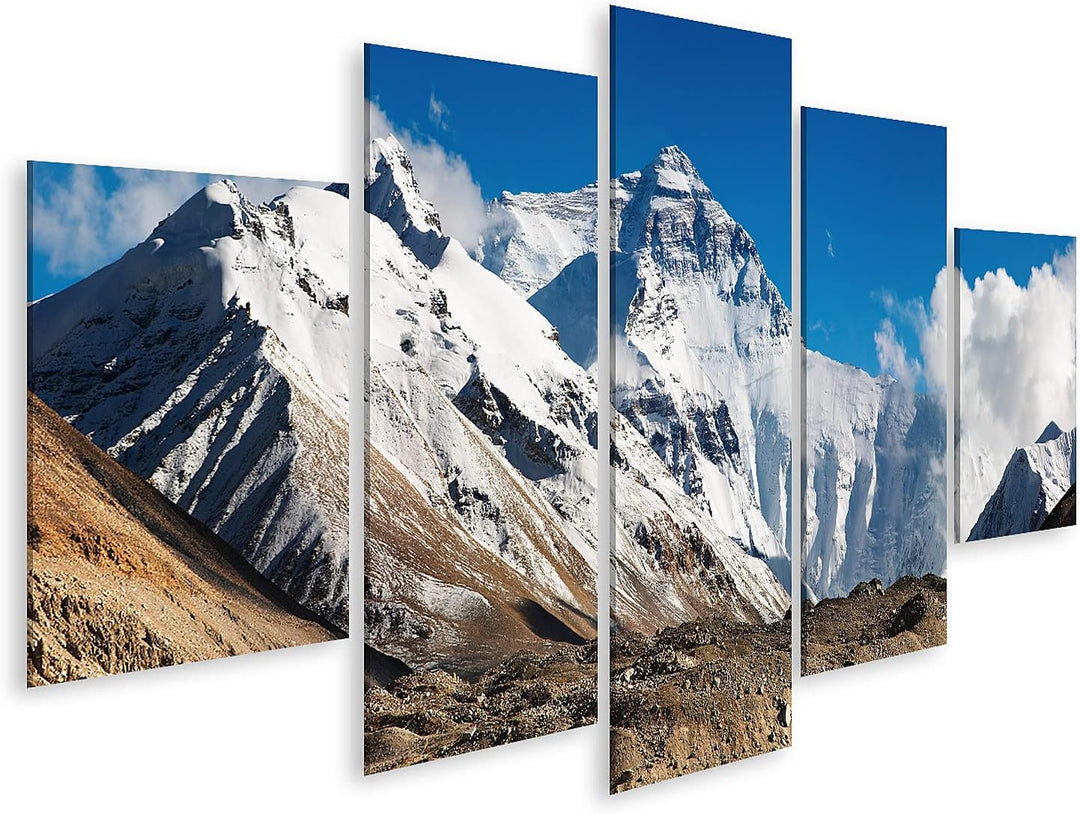 islandburner Bild auf Leinwand Mount Everest Bilder Wandbilder Poster Leinwand 170x80cm - 5 Teile, L