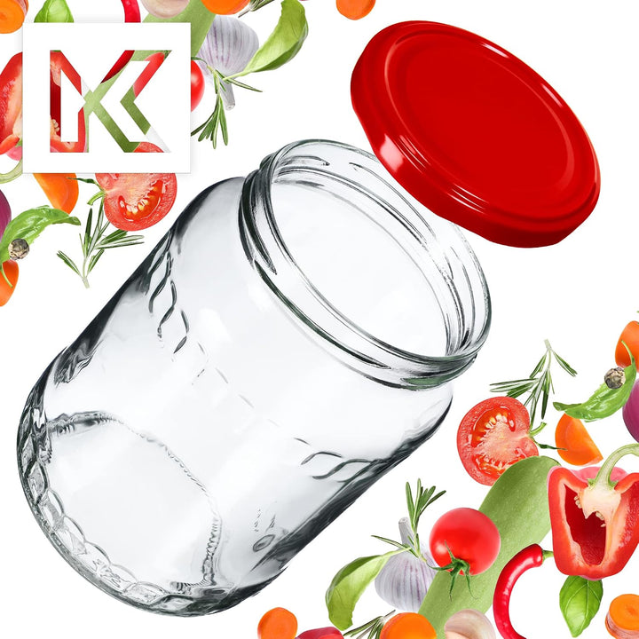 KADAX 24er Set Einmachgläser 720ml TO82 Rot, Grosse Sturzgläser mit Schraubdeckel, Einkochgläser Fer