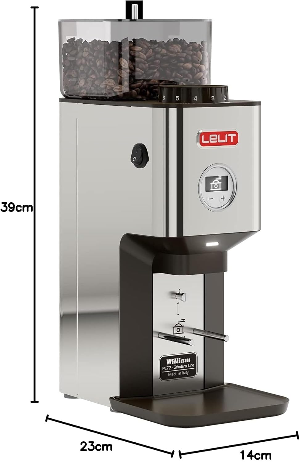LELIT William PL72-P Kaffeemühle mit flachem Mahlwerk - Mit LCC zur Regulierung der Mahldauer - Silb