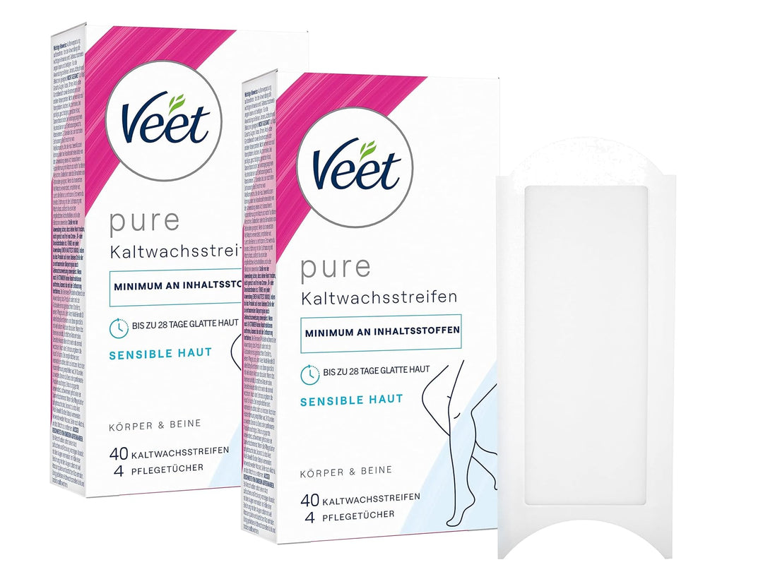 Veet Kaltwachsstreifen mit Easy-Gelwax Technology – Geeignet für sensible Haut – Anwendung für Beine
