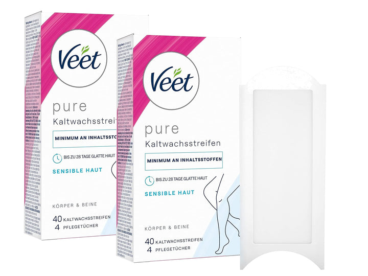 Veet Kaltwachsstreifen mit Easy-Gelwax Technology – Geeignet für sensible Haut – Anwendung für Beine