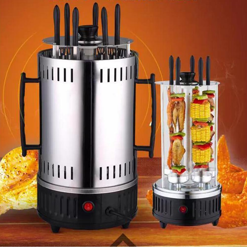 TABODD Vertikaler Elektrogrill Schaschlikgrill mit 6 Schaschlikspiesse, 1000W Dönergrill für Zuhause