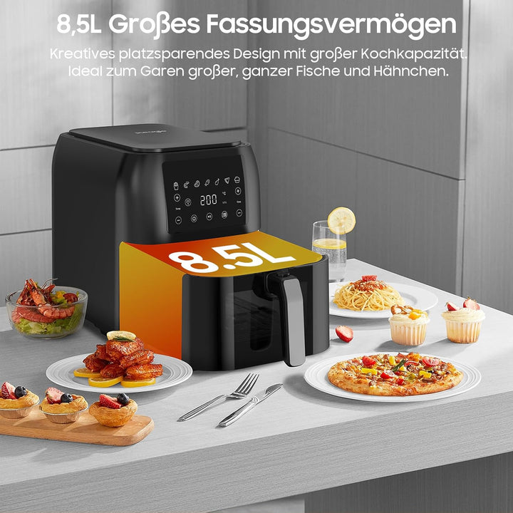 iceagle Heissluftfritteuse XXL Air Fryer 8,5L - Heissluftfritteuse mit Grosses Sichtfenster | Friteu