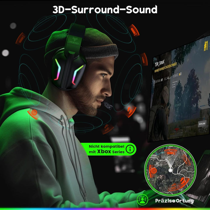 WG1 Bluetooth Headset, 2,4G Gaming Headset Wireless mit Mikrofon für PS5, PS4, PC, Mac, Faltbarer Su