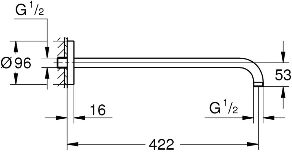 GROHE 26146000 Rainshower Duscharm, Auslauf, 422 mm, verchromt Zeitgenössisch, Zeitgenössisch