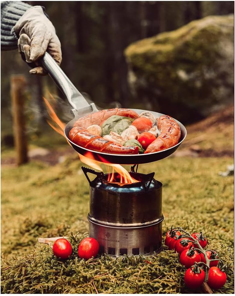 Jägerpfanne mit Metall Klappgriff | zum Outdoor kochen & braten über offenem Feuer oder Grill | Eise