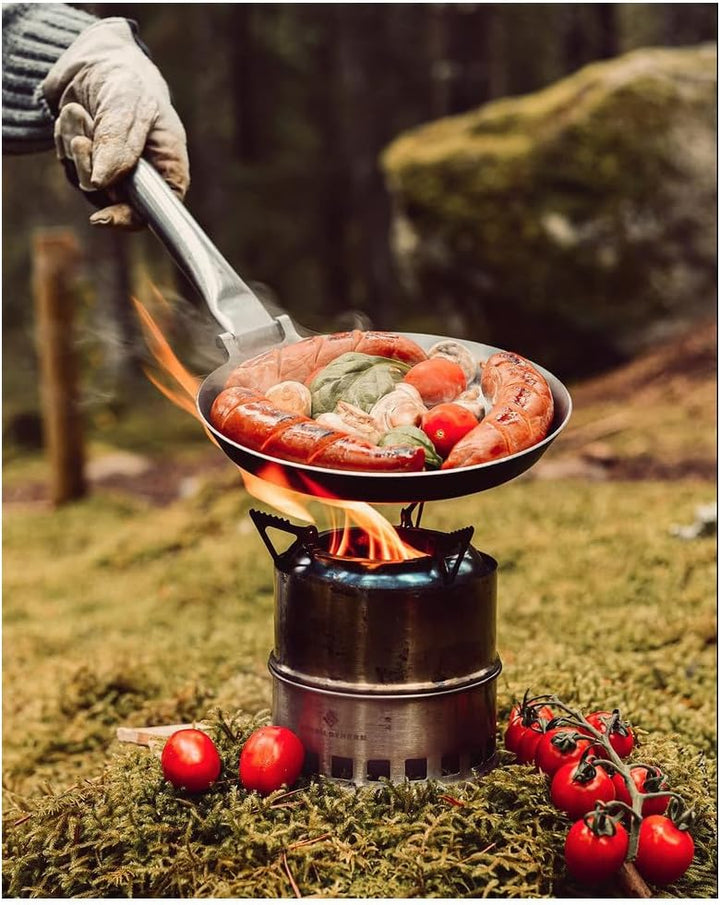 Jägerpfanne mit Metall Klappgriff | zum Outdoor kochen & braten über offenem Feuer oder Grill | Eise