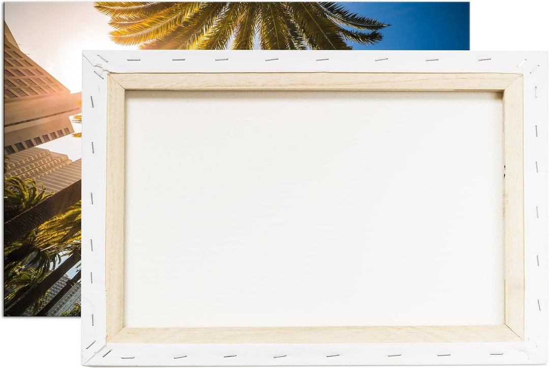 deyoli tropische Stadt mit Palmen Format: 100x70 als Leinwand, Motiv fertig gerahmt auf Echtholzrahm