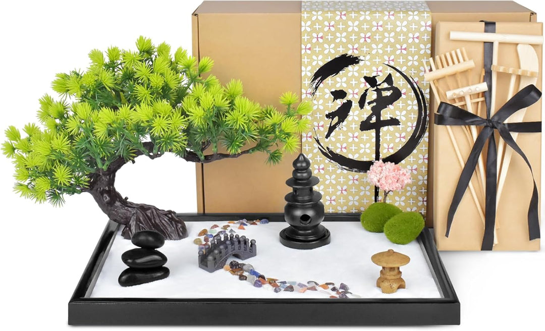 Artcome Japanischer Zen-Sandgarten für den Schreibtisch – Zuhause, Büro Schreibtischzubehör – Bambus