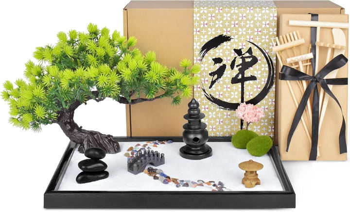 Artcome Japanischer Zen-Sandgarten für den Schreibtisch – Zuhause, Büro Schreibtischzubehör – Bambus