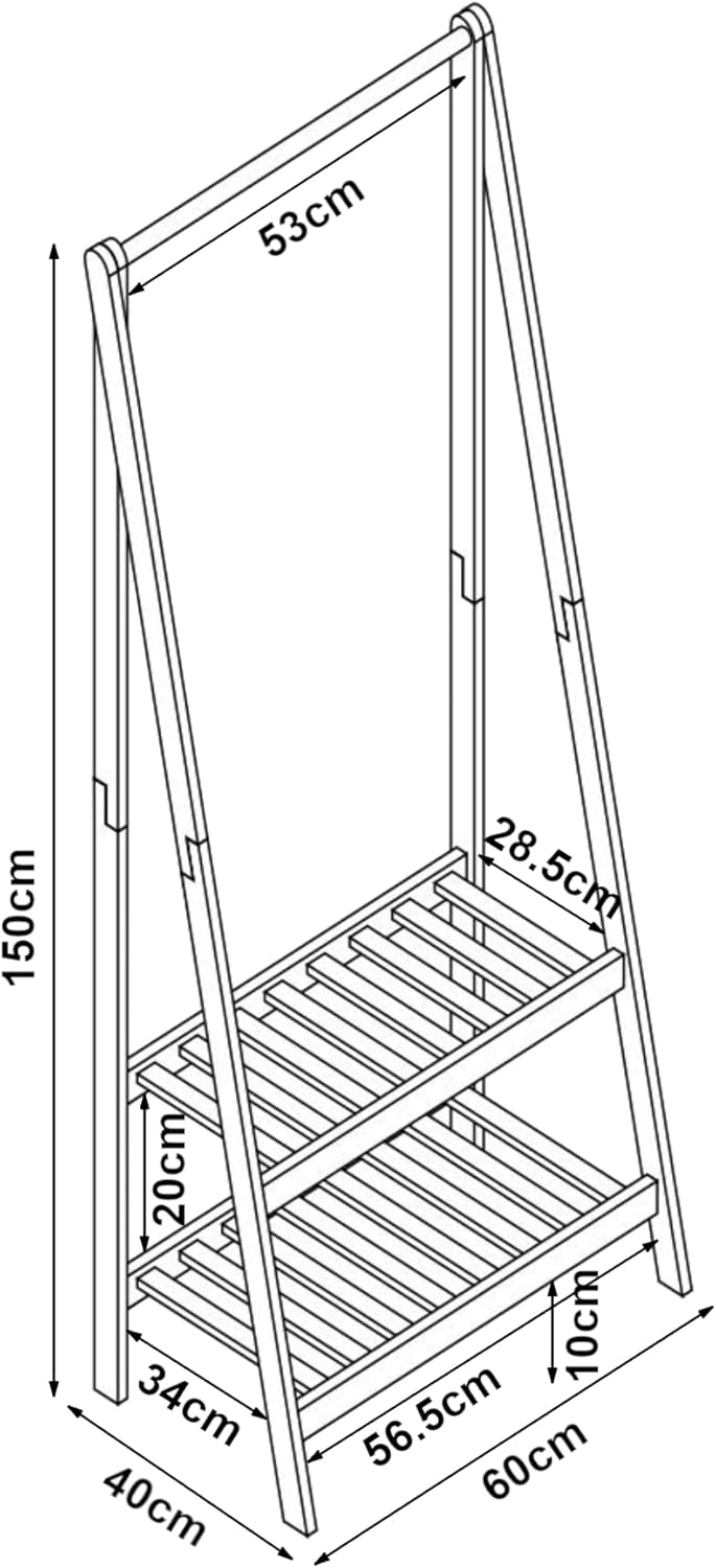 [en.casa] Bambus Garderobenständer Öckerö 150 x 60 x 40 cm mit Kleiderstange Kleiderständer mit 2 Ab