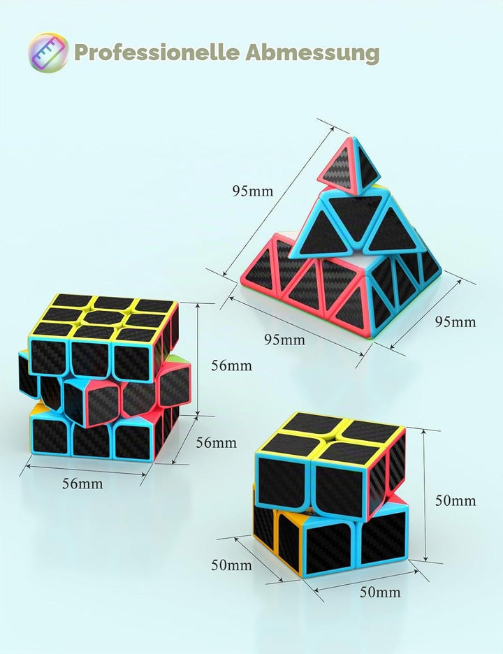 Roxenda Zauberwürfel Set, Original Speed Cube Set mit 2x2 3x3 Pyramide Speedcube, Einfaches Drehen &amp;