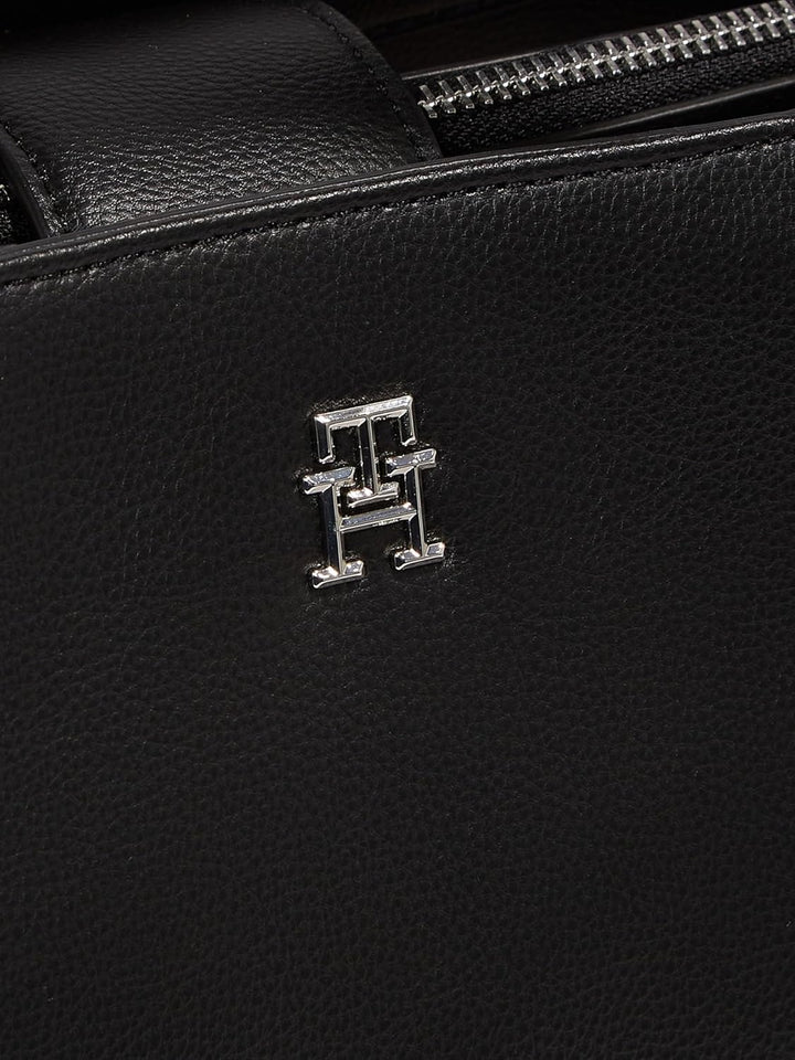 Tommy Hilfiger Damen Tasche Essential Satchel mit Reissverschluss Schwarz, Schwarz