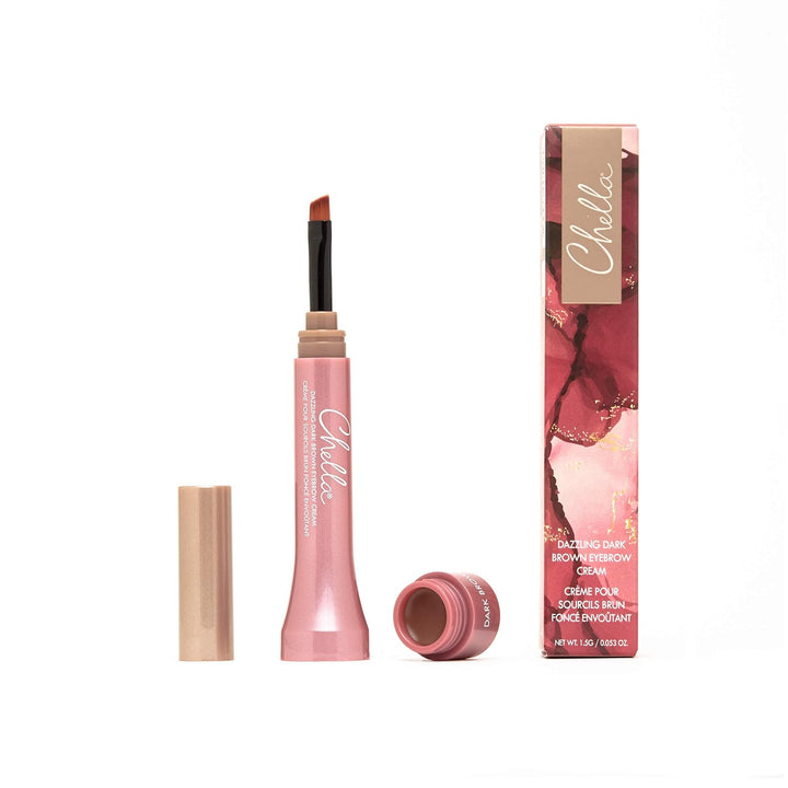 Chella Eyebrow Cream, Dazzling Dark Brown - Vegan, Cruelty Free, Paraben Free, Gluten Free - Long We
