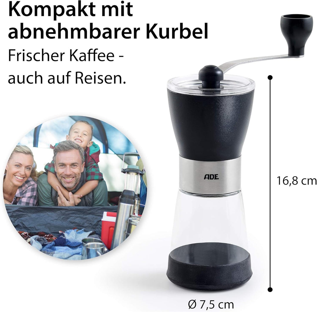 ADE Manuelle Kaffeemühle mit Kegel-Keramikmahlwerk | stufenloser Mahlgrad | für 65 g Kaffeepulver
