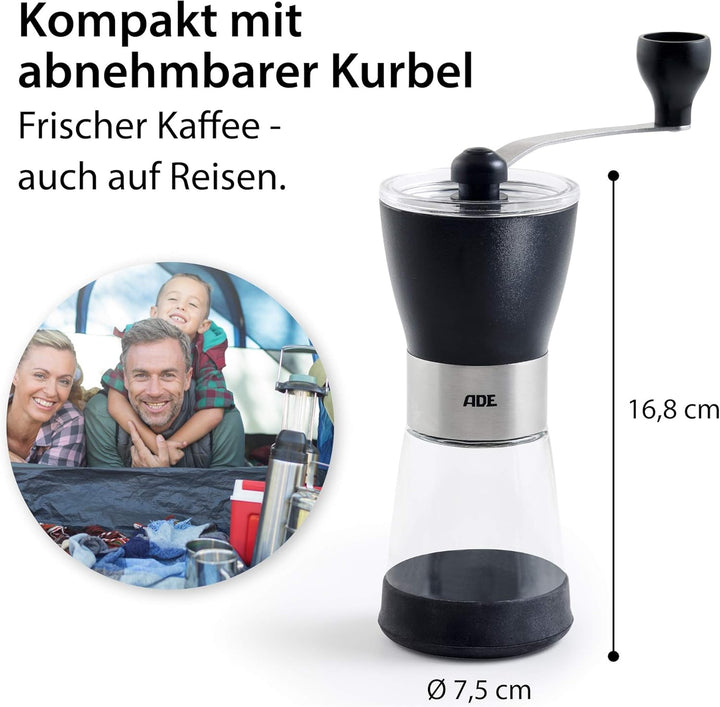 ADE Manuelle Kaffeemühle mit Kegel-Keramikmahlwerk | stufenloser Mahlgrad | für 65 g Kaffeepulver