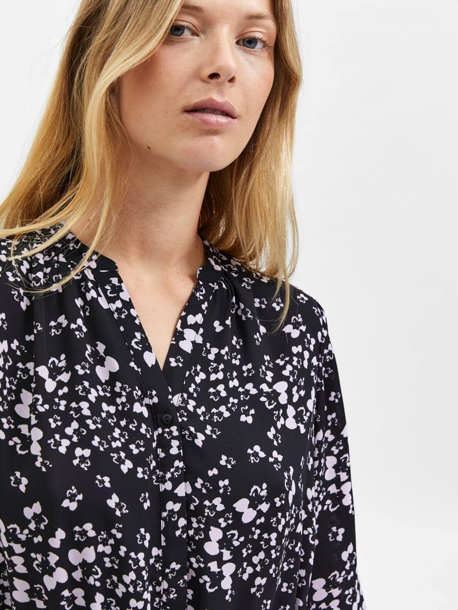 NAME IT Damen Slfdamina 7/8 Aop Dress B Noos, Schwarz