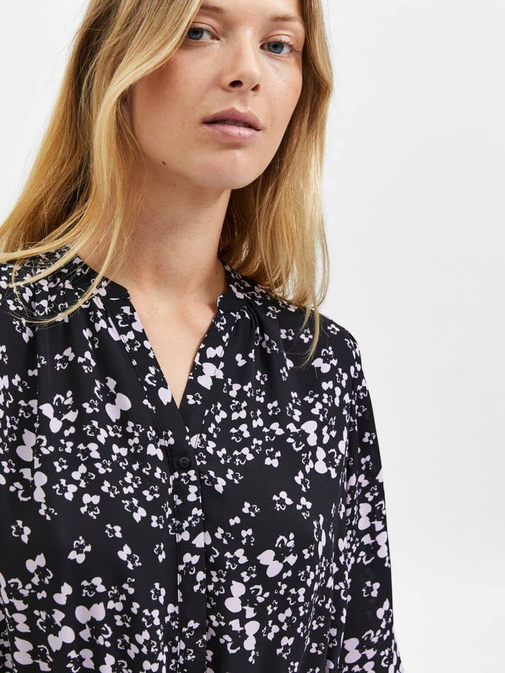 NAME IT Damen Slfdamina 7/8 Aop Dress B Noos, Schwarz