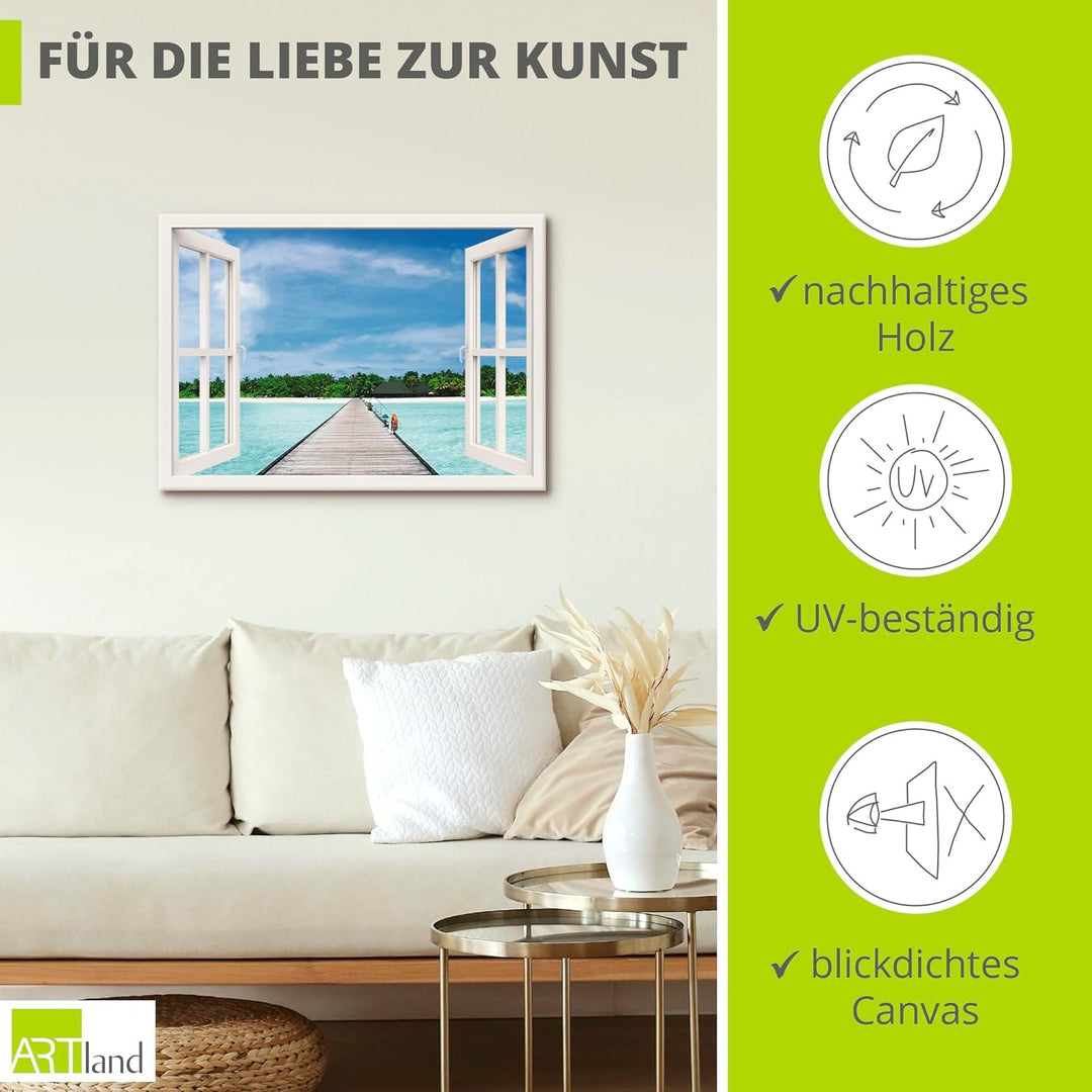 ARTland Leinwandbilder Wandbild Bild auf Leinwand 100x70 cm Landschaften Fensterblick Fotografie Wei