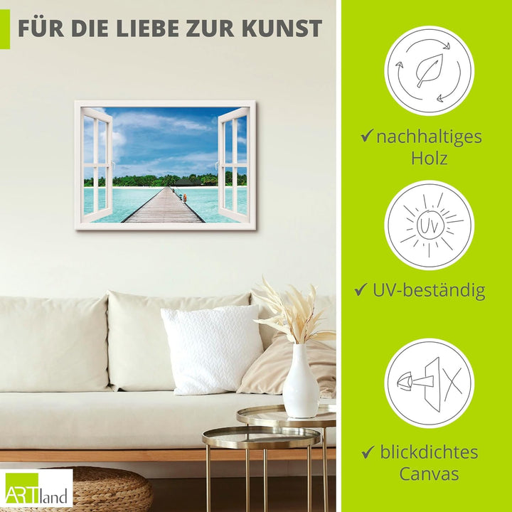 ARTland Leinwandbilder Wandbild Bild auf Leinwand 100x70 cm Landschaften Fensterblick Fotografie Wei