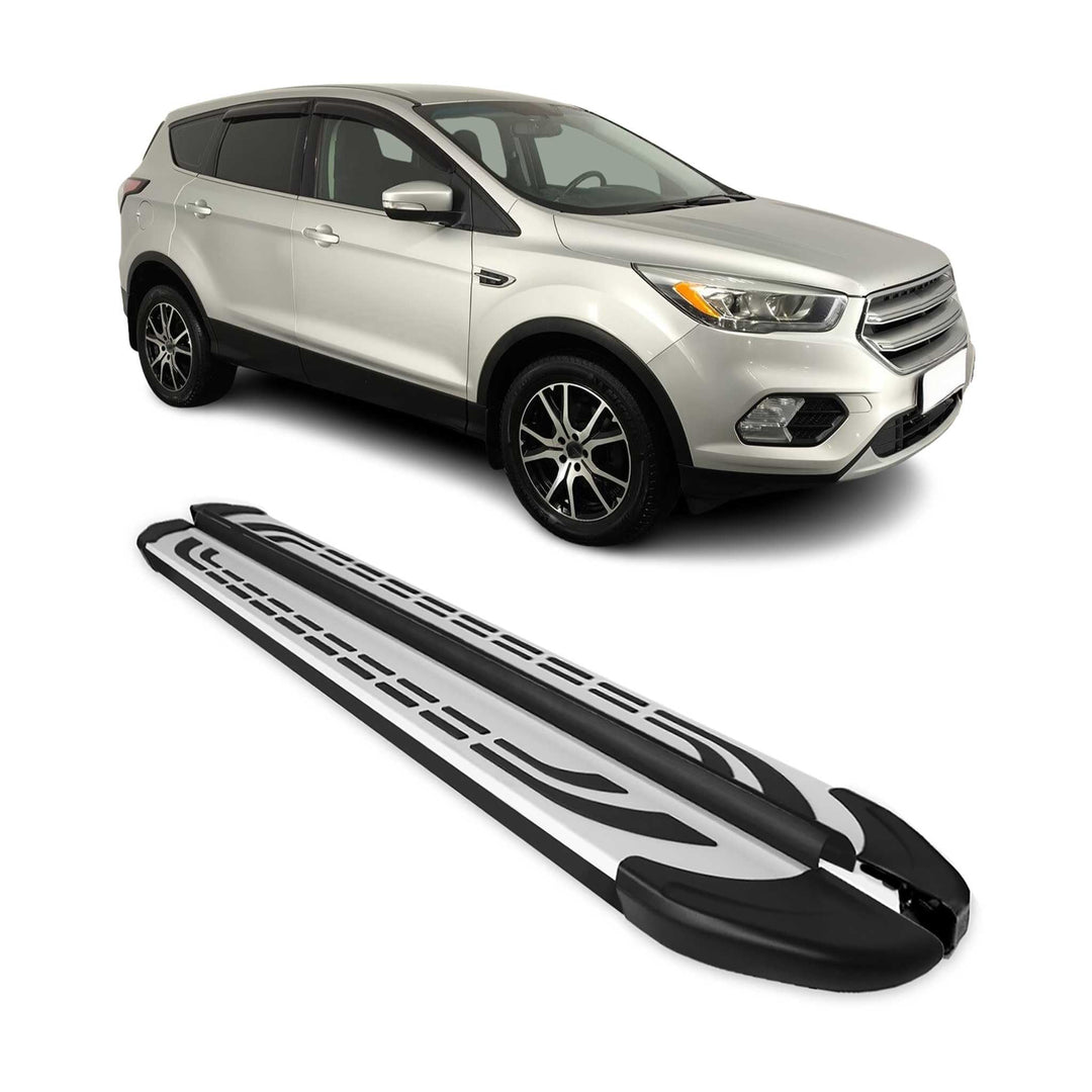 OMAC Trittbretter Seitenschweller kompatibel mit Ford Kuga St Line 2013-2020 Silber Schwarz 2X FABA