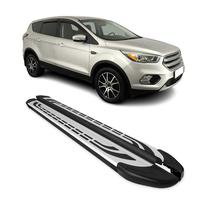 OMAC Trittbretter Seitenschweller kompatibel mit Ford Kuga St Line 2013-2020 Silber Schwarz 2X FABA