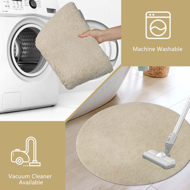 Famibay Badezimmerteppich rutschfest Badematte Waschbar Badteppich Beige 80cm Runde Weiche Badvorleg