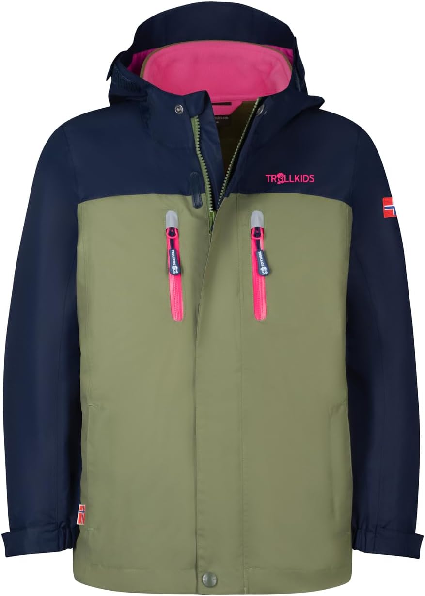 Trollkids Mädchen Bryggen wasserdichte Winddichte 3in1 Jacke 98 Marine/Dunkle Olive/Hellmagenta, 98