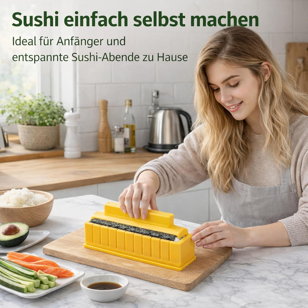 Sushi Maker Set 4-TLG. für Anfänger & Kinder – DIY Sushi Form mit Presse für quadratische Rollen – K