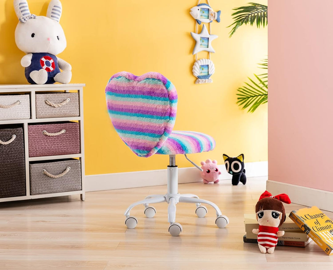 chairus Kinder Schreibtischstuhl aus Kunstfell Höhenverstellbarer Drehstuhl ohne Armlehnen Studienst