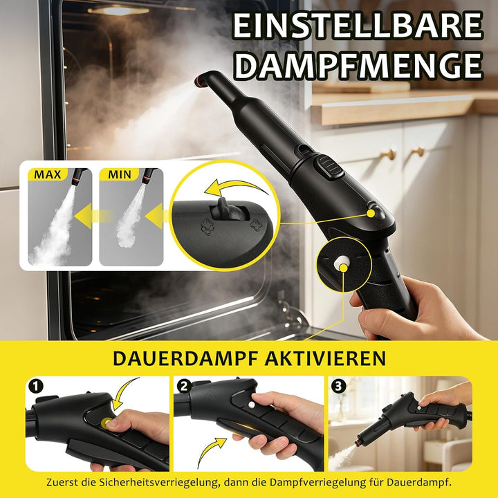 Dampfreiniger, Steam Cleaner mit 5 M Extra Langem Netzkabel | 21 Zubehör| Sicherheitsschloss| Bodend