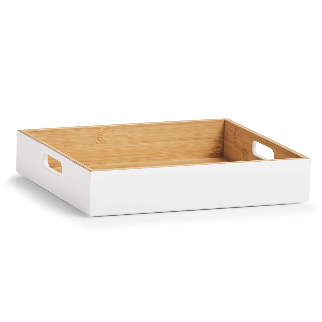 Zeller 13358 Aufbewahrungskiste, Bamboo, weiss, ca. 30 x 27 x 6 cm, stapelbar, seitliche Tragefgriff