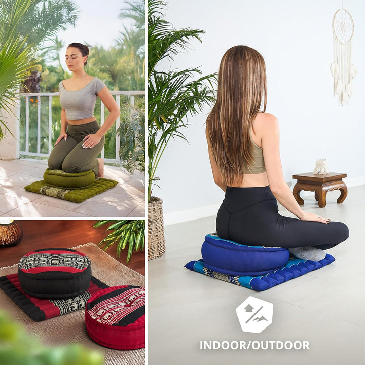 livasia Meditationsset L, Yogaset mit Kissen und Matte, Pouf, Yogamatte und Yogakissen mit Kapok han