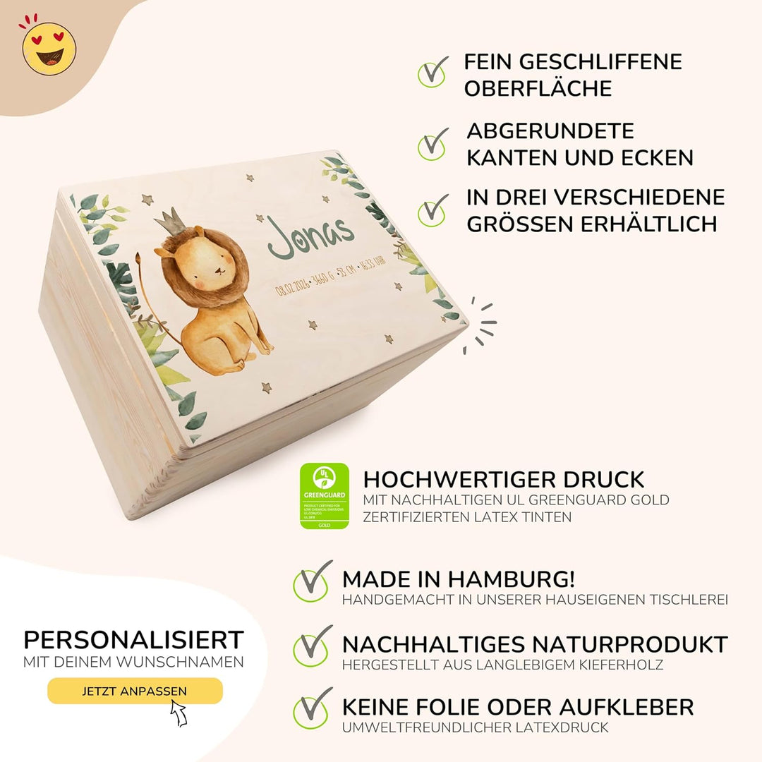 KIDSMOOD - Erinnerungsbox Baby, personalisierte Holzkiste mit Deckel, Ideal zur Aufbewahrung von Eri