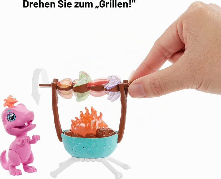 Mattel Cave Club GNL96 - Wilder Grillspass mit Emberly Spielset &amp; Puppe und Zubehörteilen, Reise in