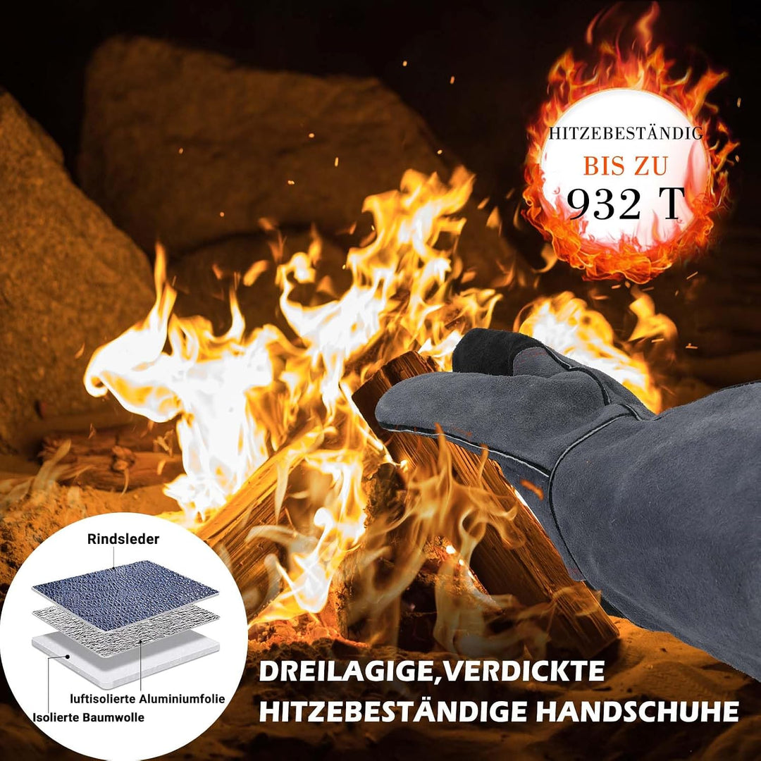 APOGO Ofenhandschuhe Backhandschuhe Grillhandschuhe 1 Paar Leder Grill Handschuhe 41x15X1.5cm Wildle