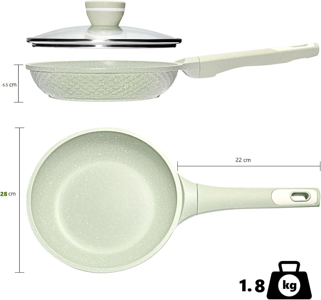 DYGG Antihaft Bratpfanne 28 cm mit Glasdeckel – 100% PFAS/PFOA Frei, Induktion für alle Herdarten (G