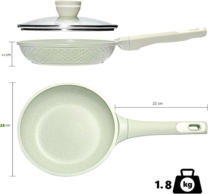 DYGG Antihaft Bratpfanne 28 cm mit Glasdeckel – 100% PFAS/PFOA Frei, Induktion für alle Herdarten (G