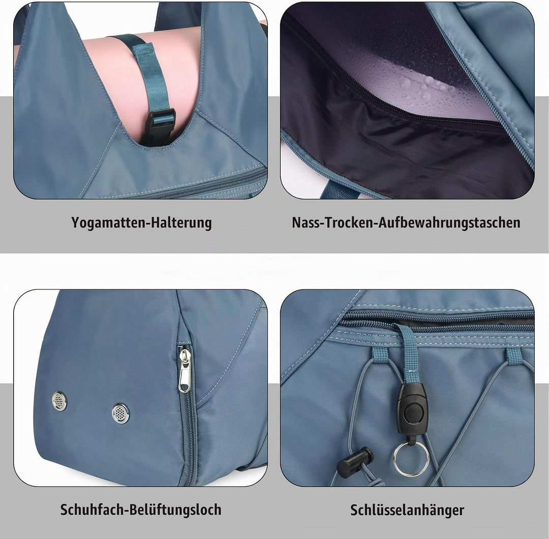 SIVENKE Sporttasche für Damen Yogatasche mit Schuhfach &amp; Nassfach Reisetasche Tragetasche für Yogama