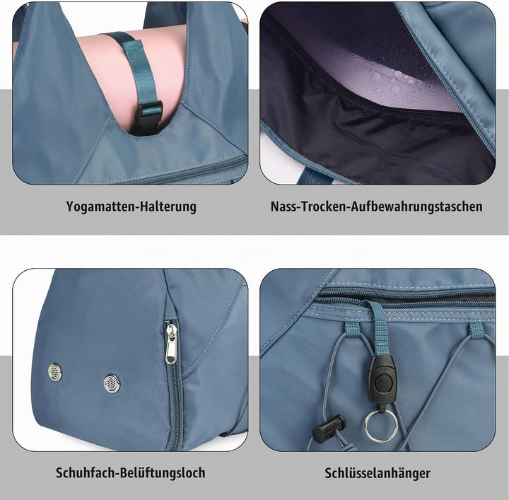 SIVENKE Sporttasche für Damen Yogatasche mit Schuhfach &amp; Nassfach Reisetasche Tragetasche für Yogama