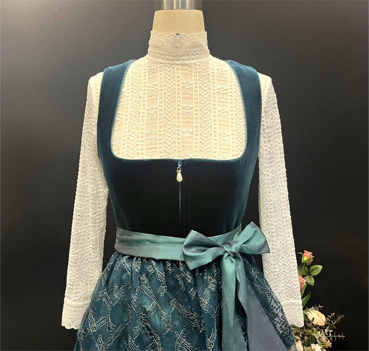 Dirndlwelle Dirndlbluse Hochgeschlossen,Exklusive Trachtenmode Dirndlbluse Langarm Dirndlbluse Weiss