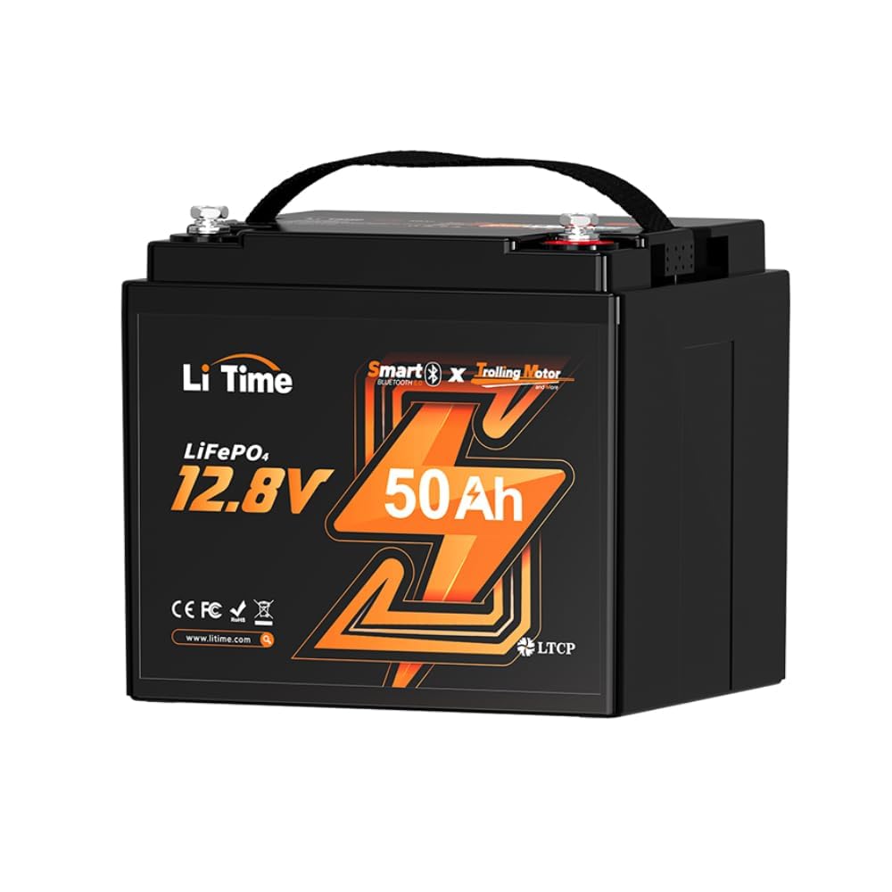 LiTime 12V 50Ah TM Bluetooth Low-Temp Protection LiFePO4 Lithium akku, 50A Batterie BMS, Max. 15000