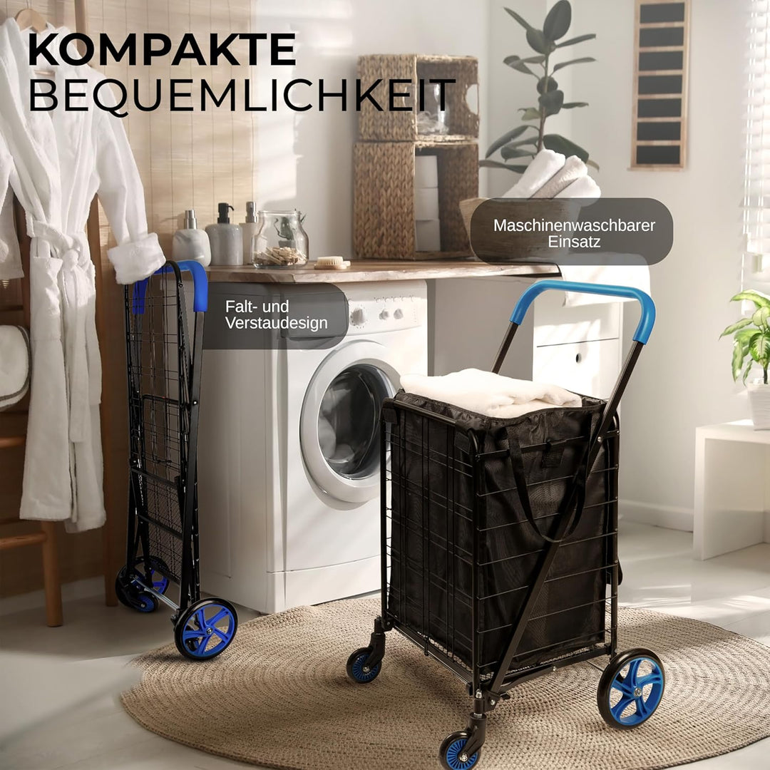SereneLife Einkaufstrolley, Einkaufswagen Klappbar mit 50L Kapazität, Shopping Trolley belastbar bis