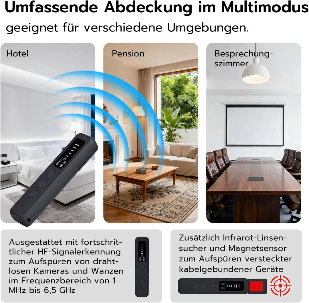 Mcbazel 6-in-1 Wanzen Detektor für Versteckte Kameras,Wanzenfinder RF Signal Scanner, GPS-Tracker-Fi