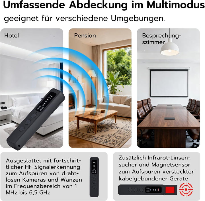 Mcbazel 6-in-1 Wanzen Detektor für Versteckte Kameras,Wanzenfinder RF Signal Scanner, GPS-Tracker-Fi