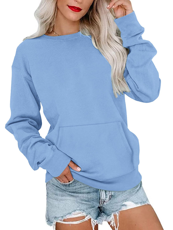 WNEEDU Damen Langarmshirts Lässige Sweatshirts mit Taschen, M