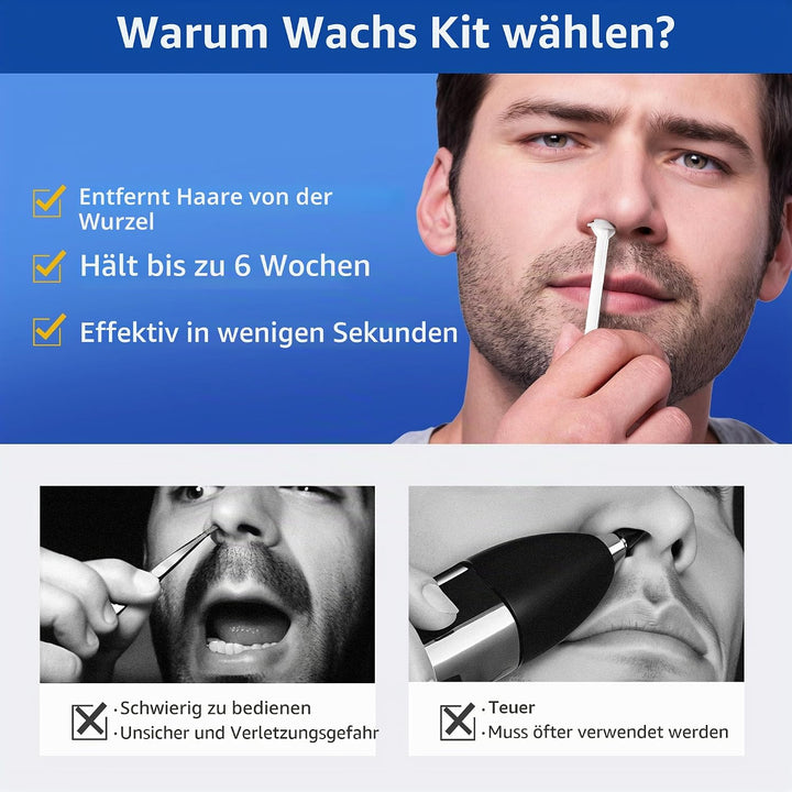 Nasenwachs-Set für Männer, Ohrhaarentfernung mit 50 g Wachsbohnen, 30 Applikatoren, 10 Schnurrbart-S