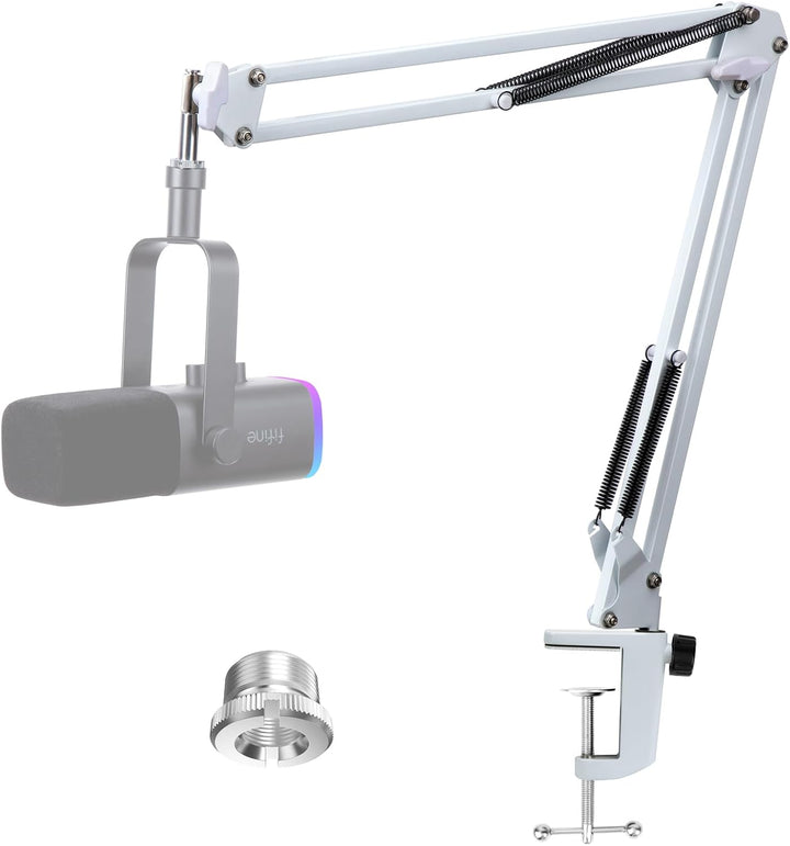 FIFINE AM8 Mikrofonarm Weiss - Boom Arm Mikrofon Schwenkarmständer kompatibel mit FIFINE Recording X