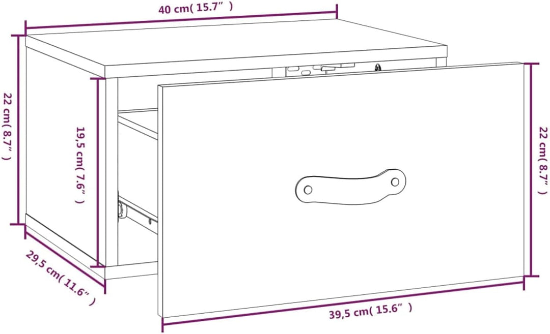 Tidyard 2 STK. Wand Nachttisch Hängend Nachtkommode Wandboard Nachttisch mit Schublade Massives Kief